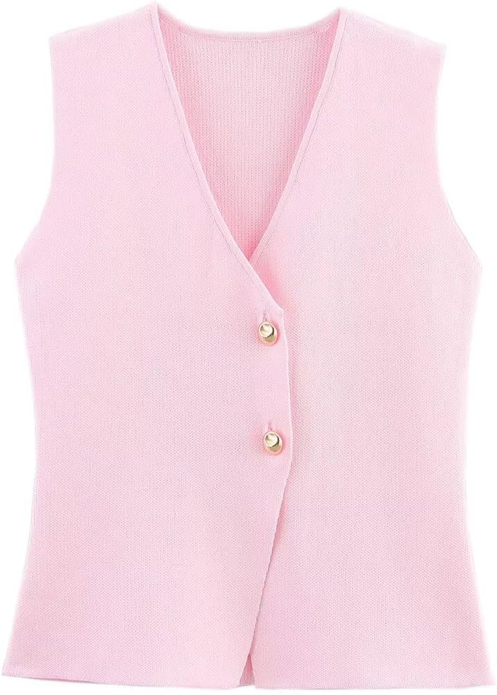 B88726 Women's Sleeveless Knit Vest, V-Neck Button Front Cardigan Sweater Vest