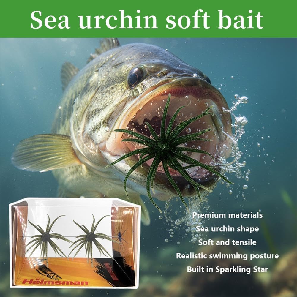 4Pcs Sea Urchin Soft Bait, Floating TPR Swimbait with Reflective Stars,Realistic Fuzzy Dice Fishing Lure, Soft Artificial Sea Urchin Lures for Shore, Trout, River, Lake, Saltwater — view 2