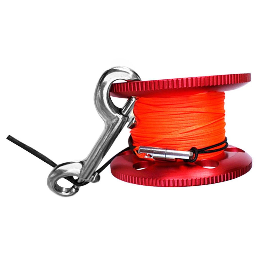 Sharplace 50m Bobine de Doigt de Plongée sous-Marine Plongée en Apnée Finger Spool Reel en Alliage Aluminium/Acier Inoxydable - Rouge, 50 m