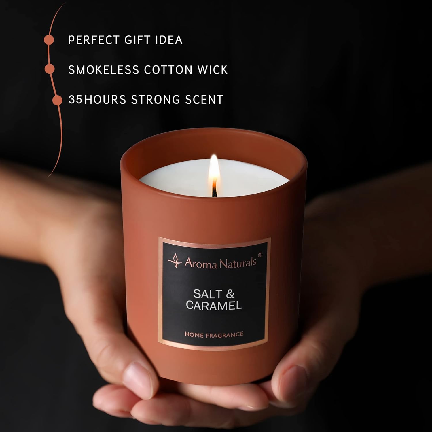 Aroma Naturals Luxury Candles, Natural Soy Wax Scented Candles, Home Fragrance Decor Gift, 35 Hours Burning Time (Salt & Caramel) - Image 4