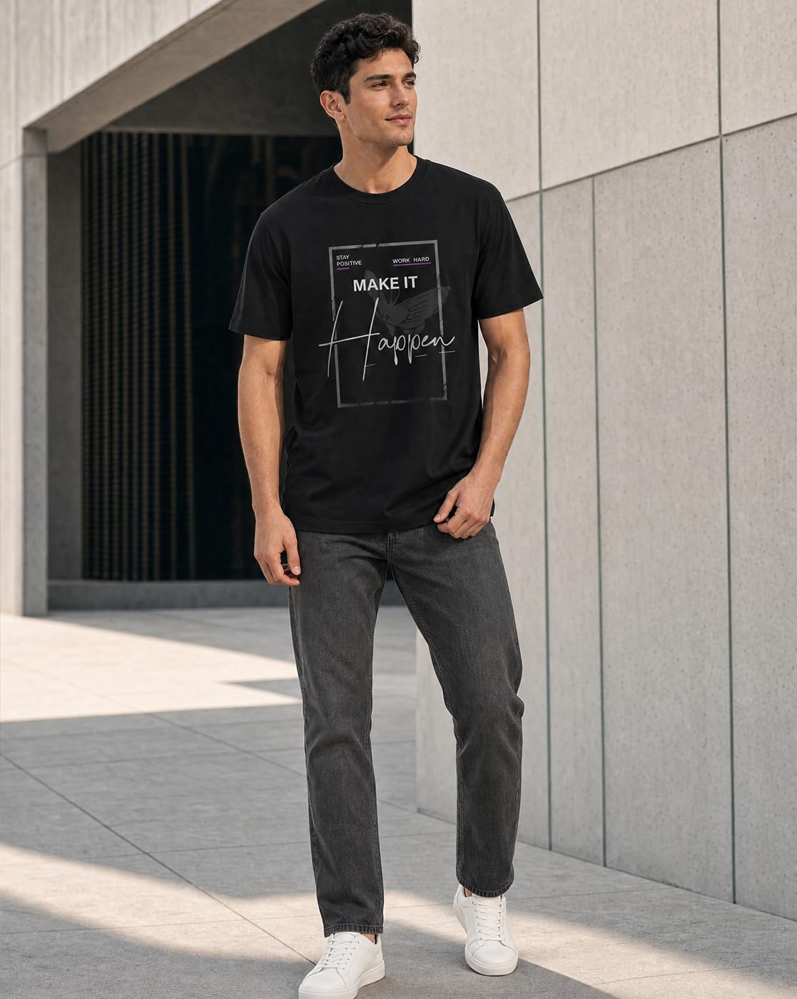 NOBERO - Camiseta para hombre de algodón con estampado gráfico de corte clásico
