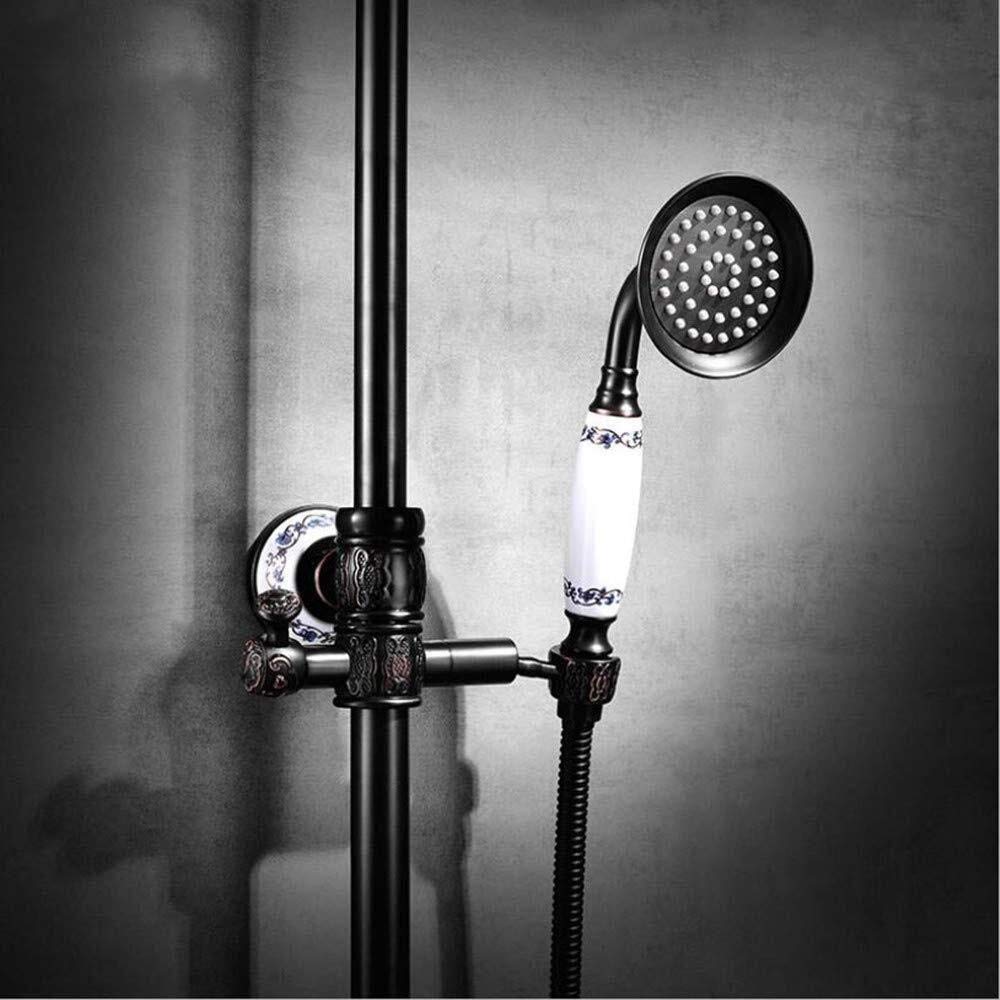 Juego de ducha de cobre antiguo con grifo de bañera, barra recta adyuble, sistema de ducha Ele Black h moderno baño ry Upgrade