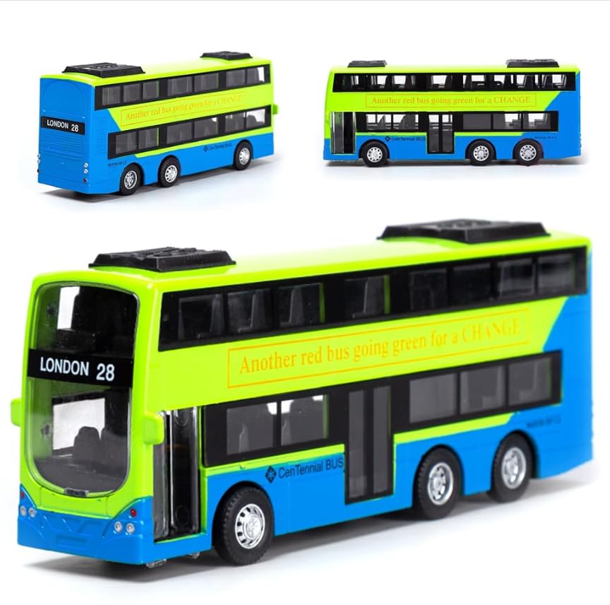 MIFKLMV Bus Toy Double Decker Bus, 1:70 Scale Pull-Back Model City Car Toy for Alloy Diecast Toys Vehicles Birthday Gift -Green