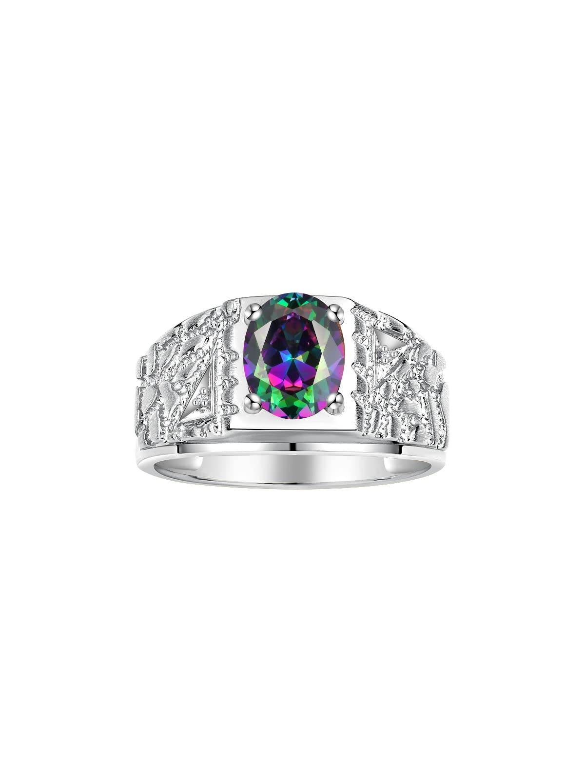 Rylos Men's Rings Designer Nugget Ring: Oval 9X7MM Gemstone &amp; Sparkling Diamonds - Color Stone Birthstone Rings for Men, Sterling Silver Rings in Sizes 8-13. Mens Jewelry