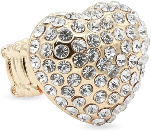 Lavencious Anillos elásticos de diamantes de imitación en forma de corazón para mujer, talla 7-9