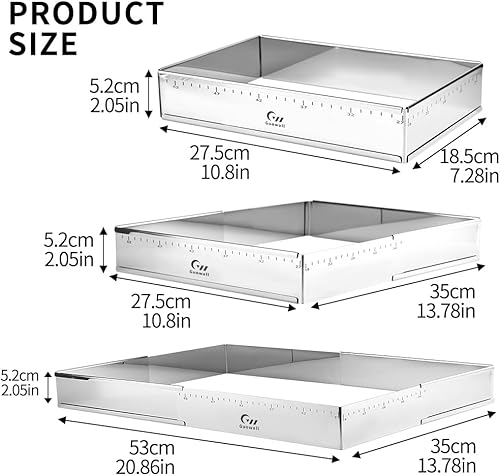 Miniatura 4 de Guowall Molde cuadrado extensible de acero inoxidable para tartas, anillo de mousse ajustable resistente, cortador de pastel de mousse en forma
