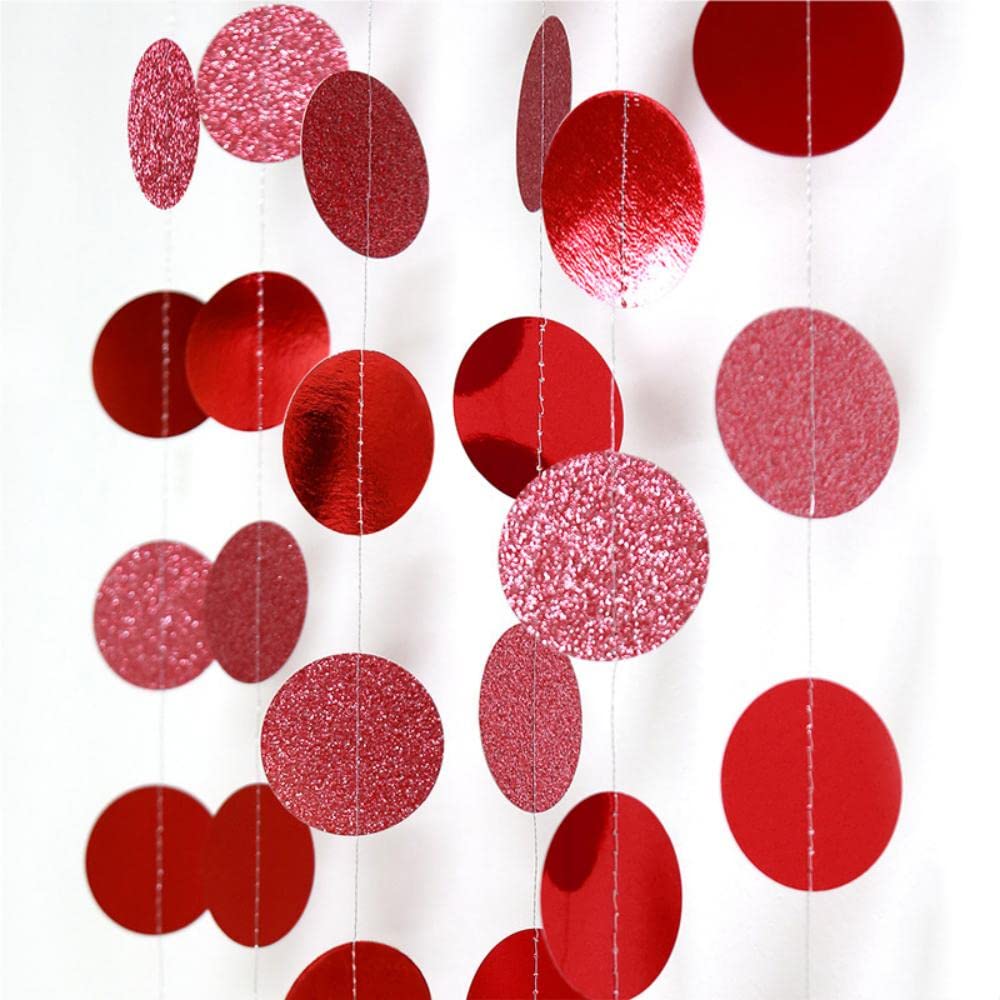 JEYE Red Circle Dots Party Garland Decoration Metallic Hanging Streamer Bunting Banner Backdrop Decor for Baby Shower Birthday Wedding Thanksgiving