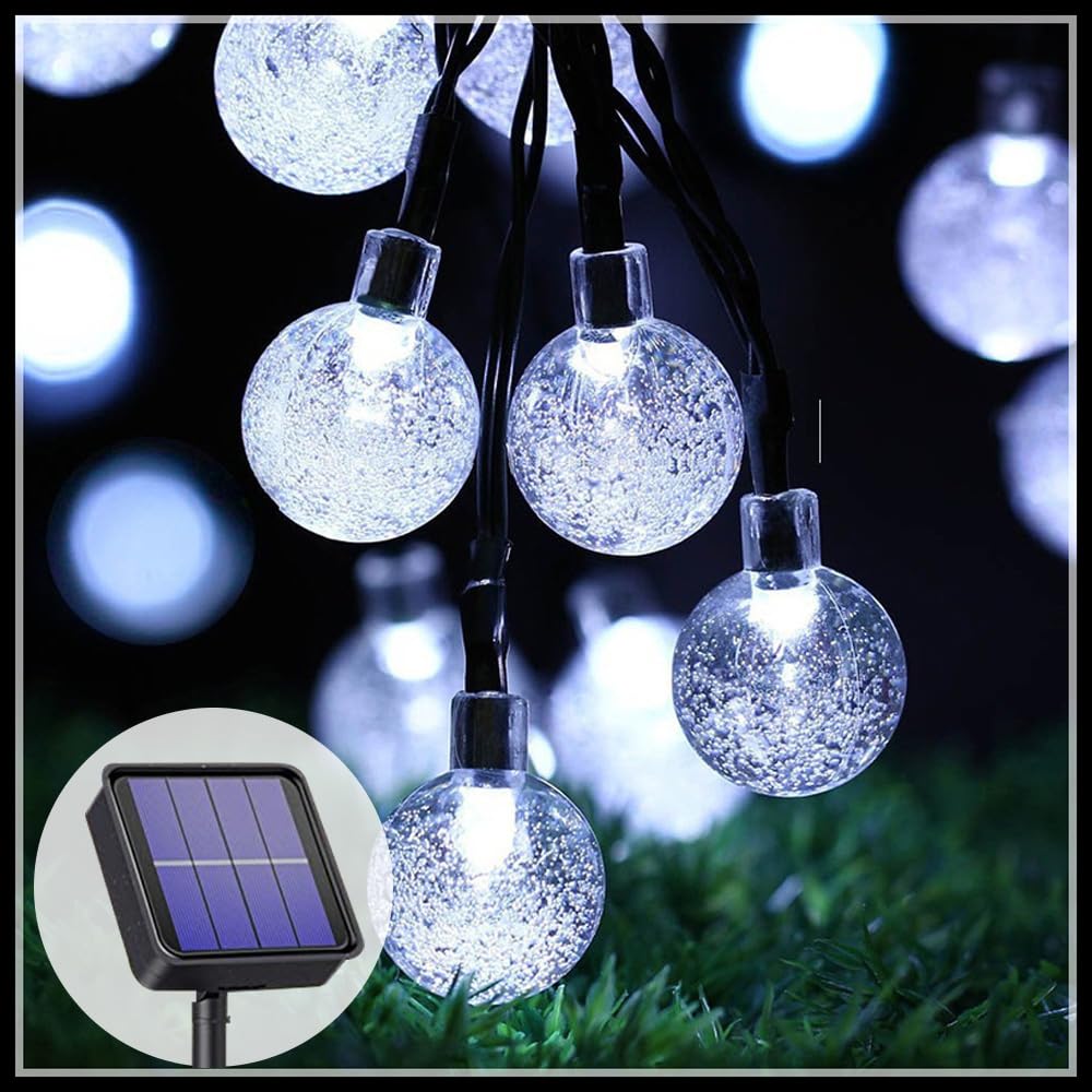 Guirnalda de luces solares para exteriores, 12 m, 100 LED, con 8 modos IP65, impermeable, para jardín, balcón, terraza, árboles, boda, fiestas, color blanco