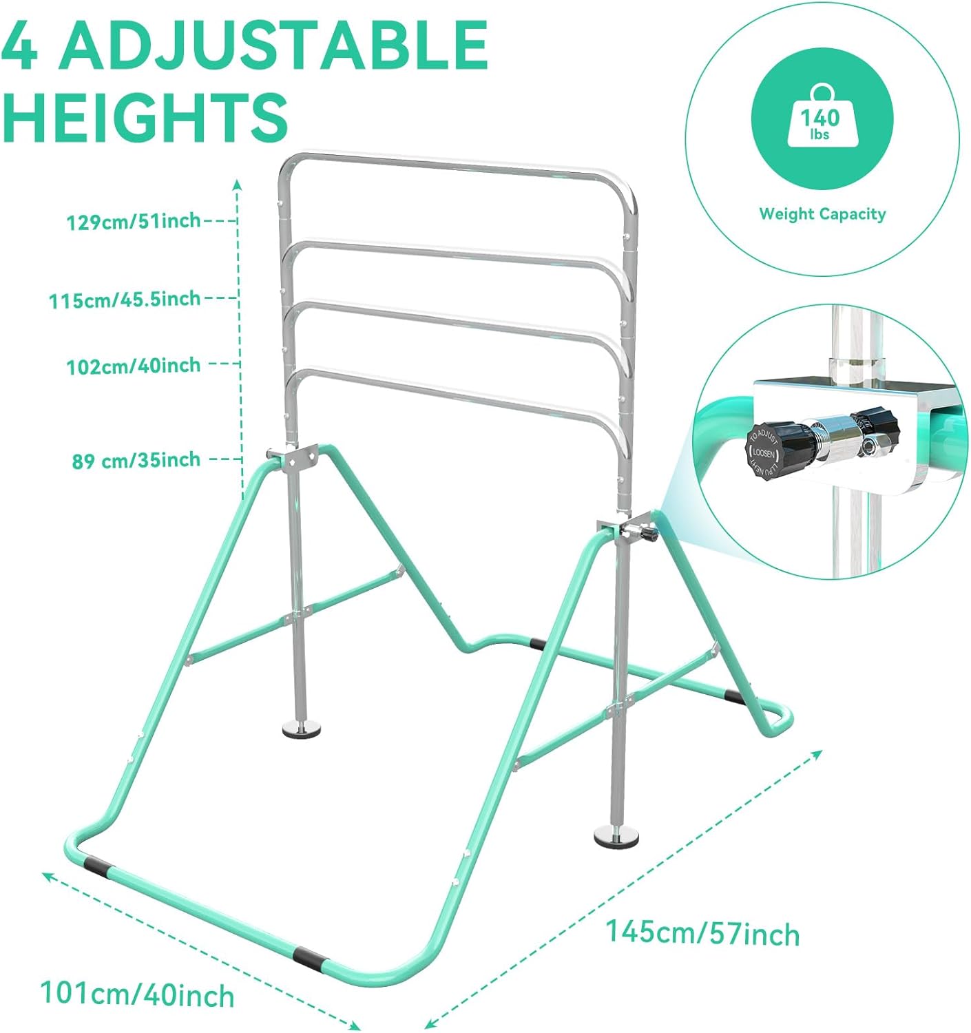 FINCOME Gymnastics Bar for Kids with Gymnastics Rings, Height Adjustable Gymnastics Horizontal Bar, Foldable Bar Gymnastics Equipment for Home Room Indoor Outdoor Training, Gymnastic Bar