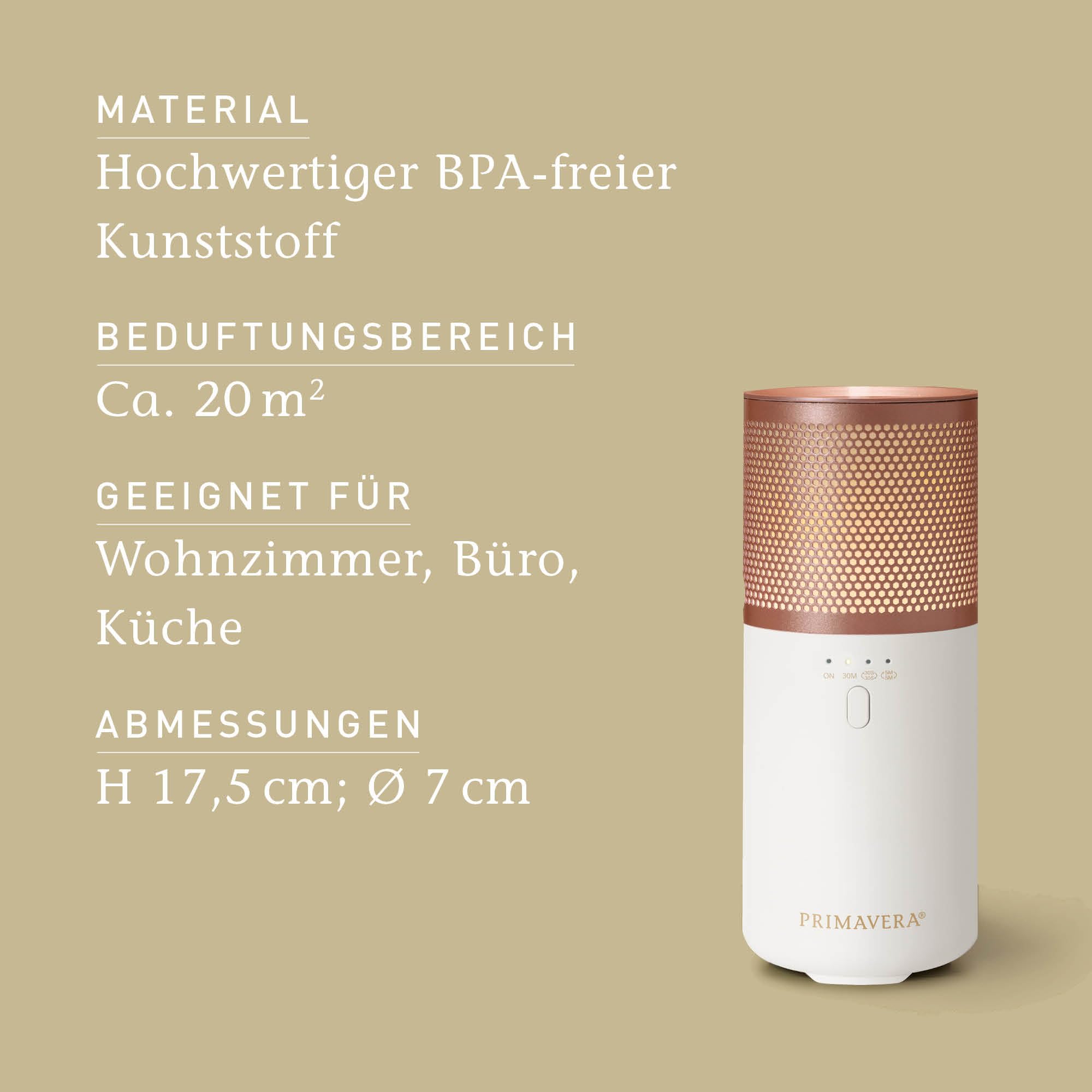 Primavera Aroma Vernebler Traveller – kabellos, kompakt, vielseitig – elektrische Duftlampe, Diffuser, Raumduft – für ätherische Öle und Duftmischungen – Aromatherapie