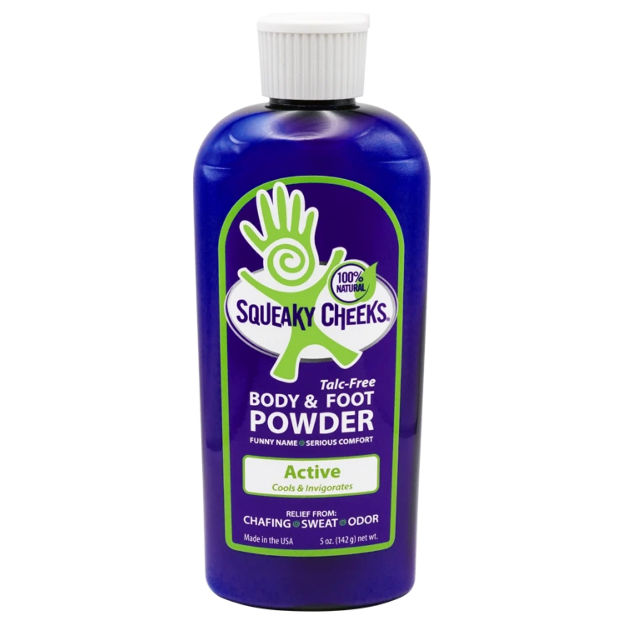 Squeaky Cheeks Foot & Body Powder (5oz)- All Natural and Talc-free, Effective Relief from Chafing, Sweaty Feet and Odor. Prevents Blister, keeps Feet