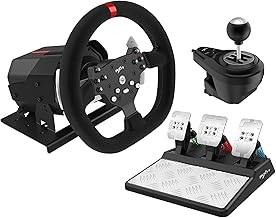 PXN V10 Steering Wheel with Real Force Feedback Driving Wheel and 6+1 Speed Shifter and Adjustable Magnetic Pedals, Stainless Steel Paddle Shifters for PS4, Xbox Series X|S, PC, Xbox One
