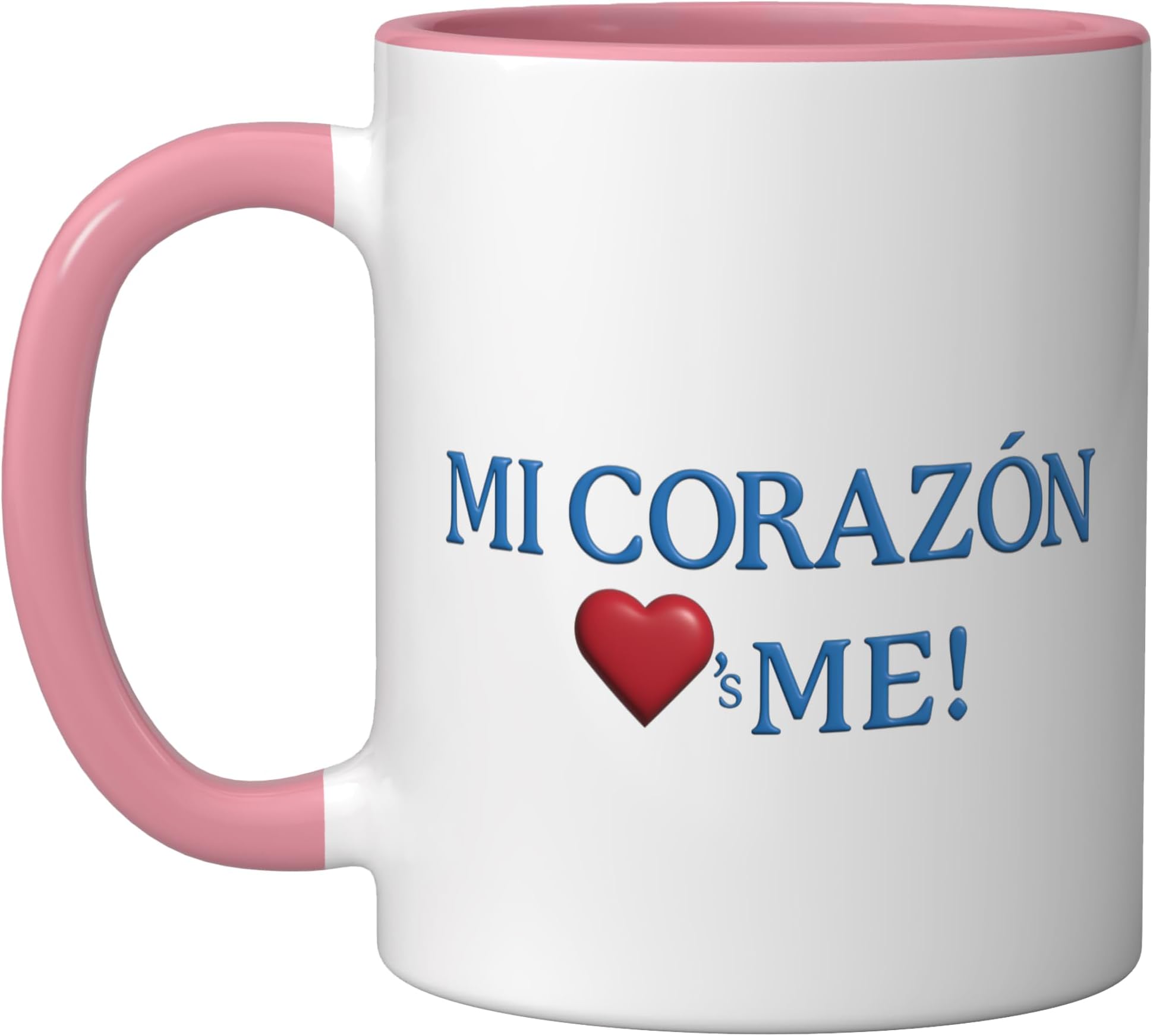 Mi corazon loves (heart shape) me! Ceramic Mug, Pink/White