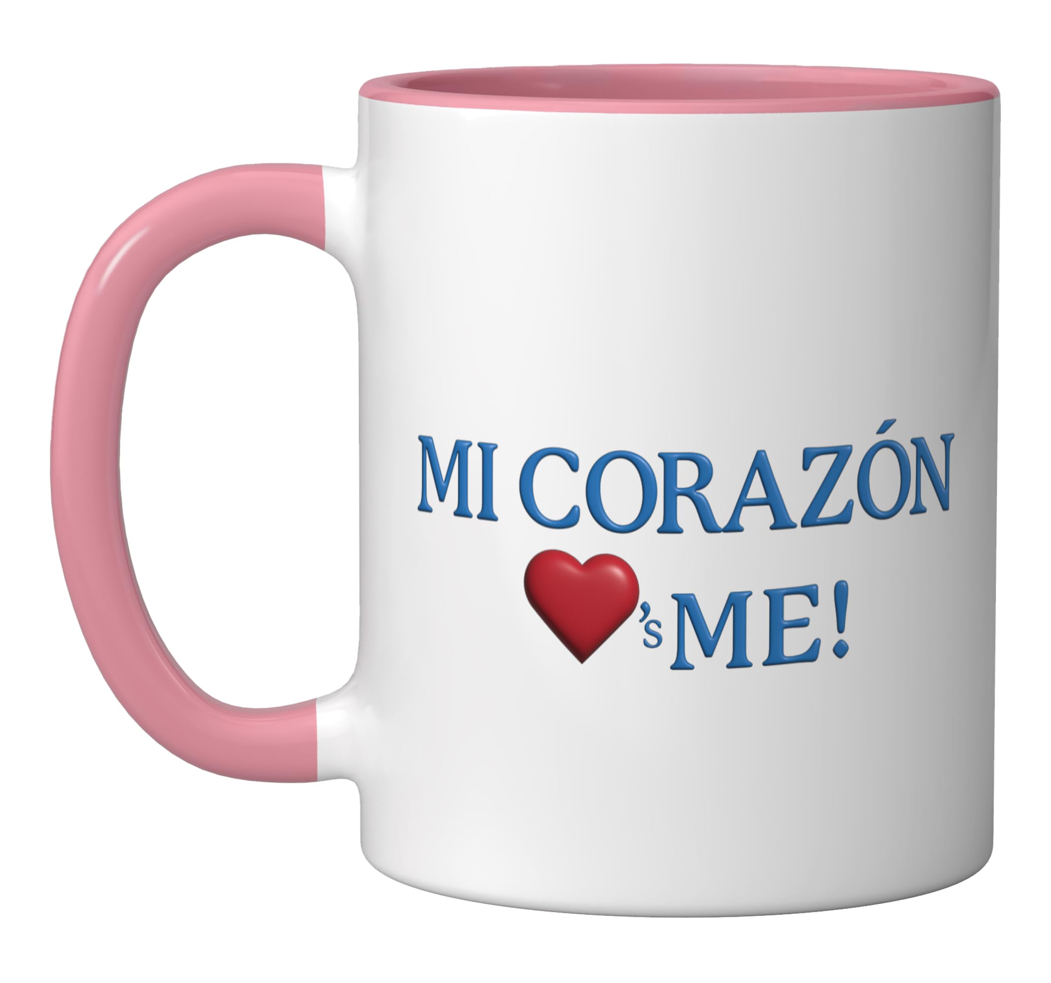 Mi corazon loves (heart shape) me! Ceramic Mug, Pink/White