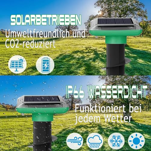 4 Stück Maulwurf Vertreiber, Solar Ultraschall Maulwurfschreck, Maulwurf Vertreiben, Wühlmausschreck, Wühlmausvertreiber, Maulwurfabwehr für Wühlmaus, Schlangen, Gopher und Nagetier