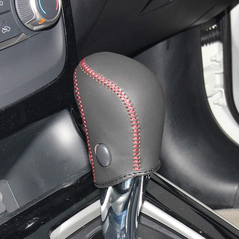 for Nissan Altima 2013-2018 / Rogue 2014-2016 / Sentra 2013-2019/ Pathfinder 2013-2020 Automatic Accessories Black Genuine Leather Gear Shift Knob Cover (Black Leather,Red Thread)