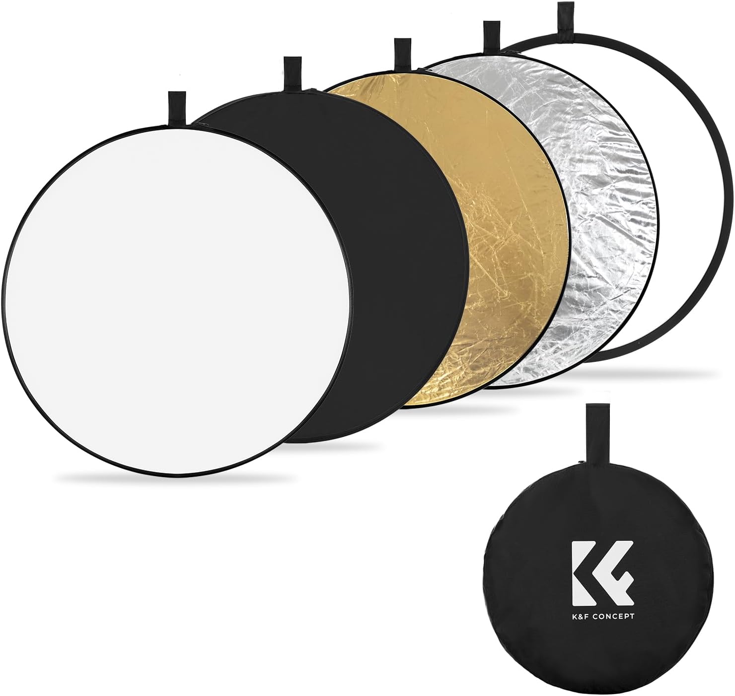 K&F Concept 5-in-1 Light Reflector 43"(110cm) Photography Diffuser Collapsible Portable for Studio and Outdoor Lighting Gold Silver White Black Translucent 43'' (110cm)