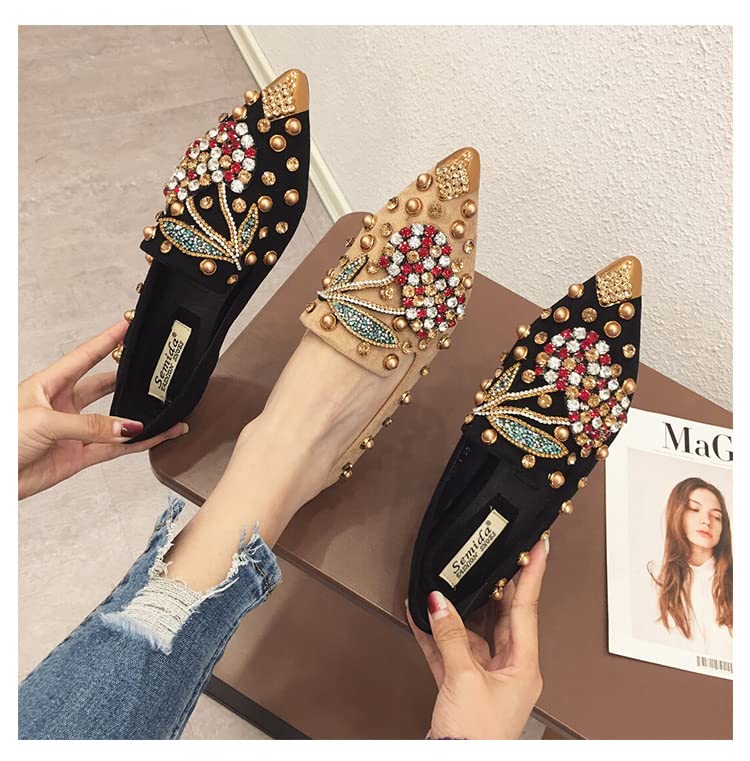 AINIJIA&HOLO Luxurious Rhinestone Cherry Metal Pointed Toe Flat Shoes,Bridal Wedding Shoes Work Casual Slip-On Dress Shoes2