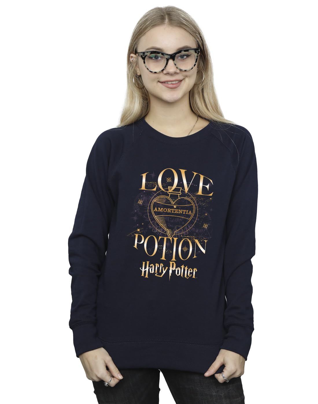 Harry Potter Love Potion Sweatshirt Navy Polyester/Cotton Crew Neck Long-Sleeved - S