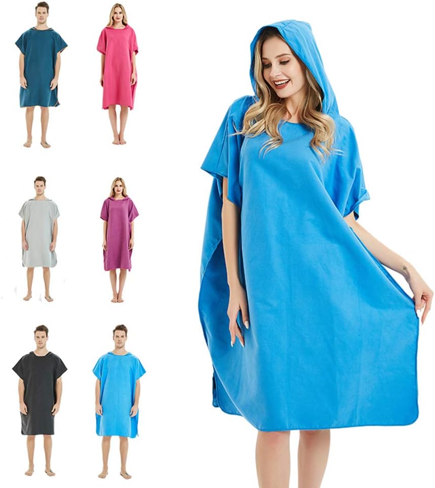 Surf Beach Poncho Wetsuit Changing Towel Bath Robe with Hood for Surfing Swimming Bathing Adults Men Women -One Size Fit All(Blue)