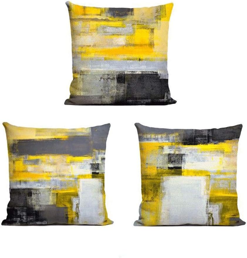 Decor MI Pillowcases Modern Grey Yellow Abstract Throw Pillow Covers Linen Square Pillowcase Decorative Cushion Pillow Cover Zipper Sofa Couch Bedroom Living Room Home Decor 18x18 inch, Set of 3
