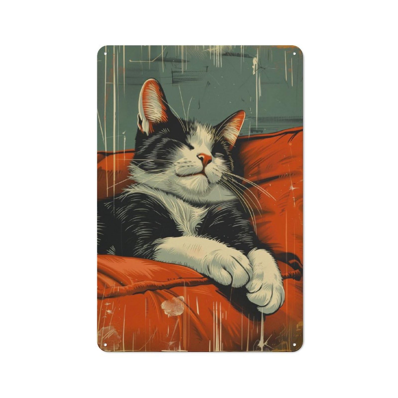 Junmoney Retro Tuxedo Cat Sleeping Vintage Vintage Tin Sign 30X20cm, Cafe Wall Decor For Bakery, Diner, Cafe Or Family Room