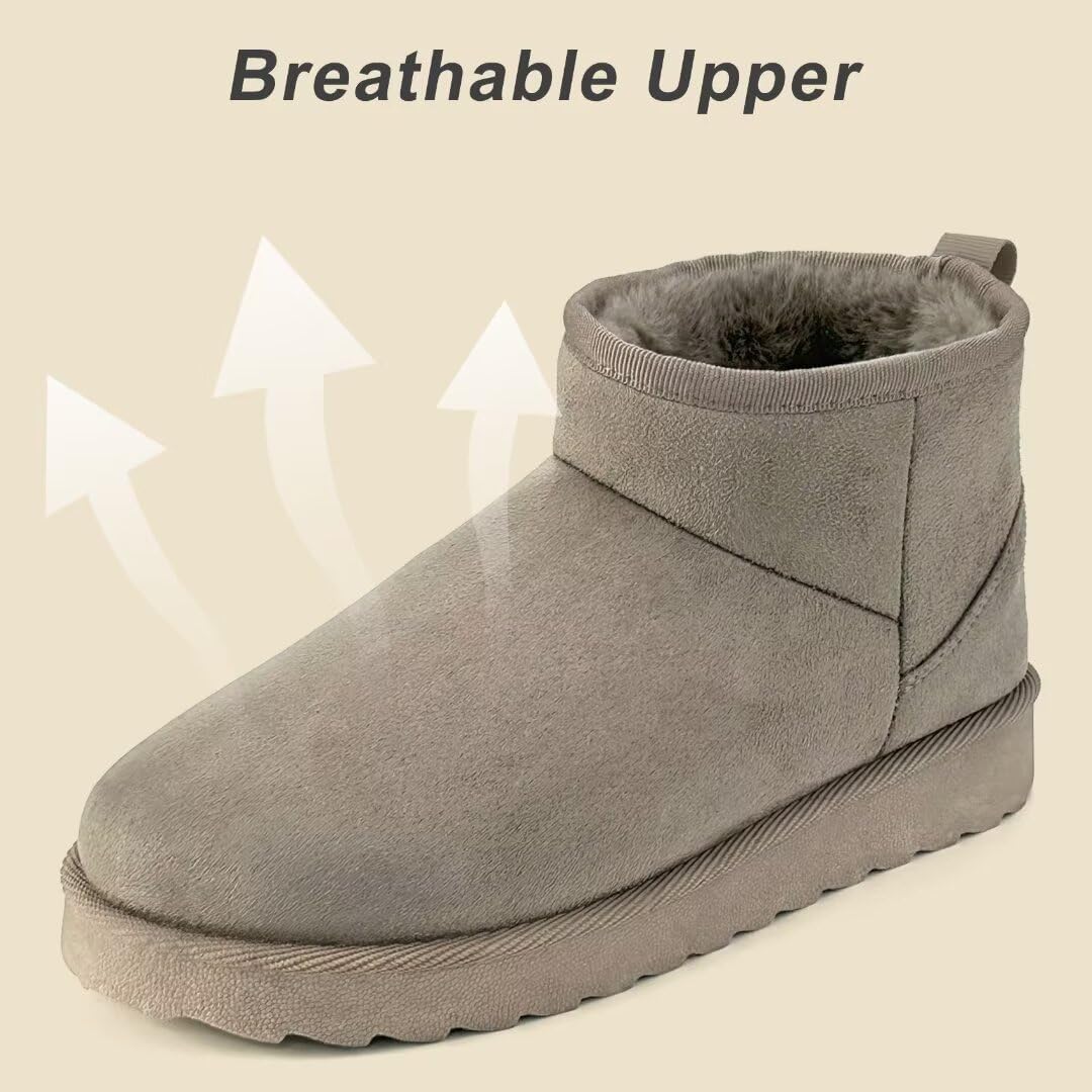 Women Suede Classic Ultra Mini Snow Boots, Faux Fur Lined Slip On Ankle Winter Booties, Womens Warm No Slip Short Boot, Botas De Invierno Para Mujer - Image 5