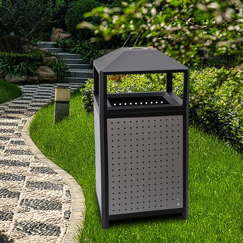 SHIPUNAYE 38 Gallon Industrial Trash Can, Commercial Square Waste Container with Ashtray, Heavy Duty Galvanized Steel Garbage for Industrial Outdoor, Yard, Garage, and High Traffic Areas