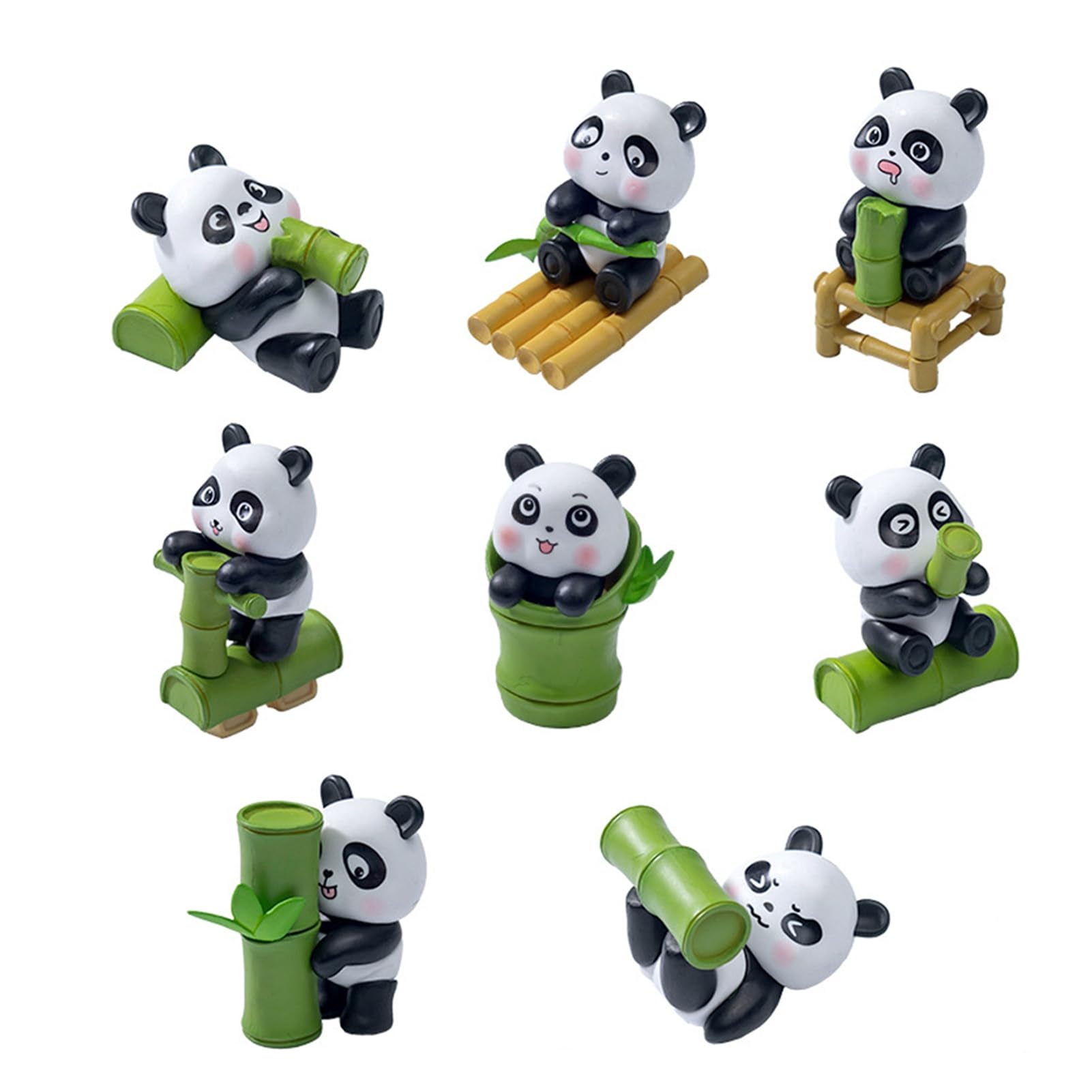 Glifora 8 Pcs Mini Panda Figurine - Tiny Cute Panda Ornaments with Bamboo for Cake Topper, DIY Crafts, Miniature Landscape, Fairy Garden and Plant Pot Decor