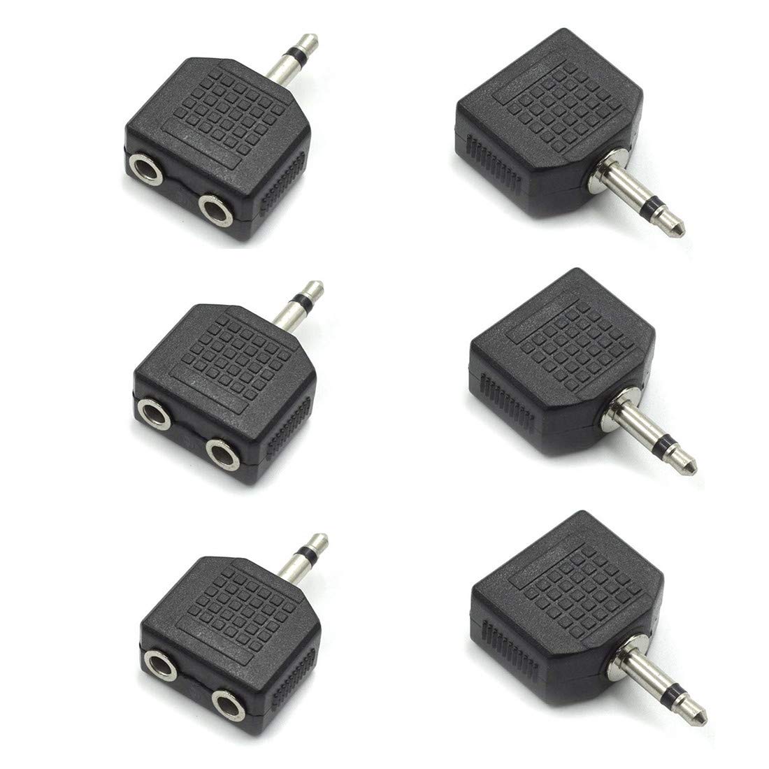 QMseller 3.5mm Mono Male to Dual 3.5mm Female Mono Audio Y Splitter Microphone Converter Headphone Adapter Connector - 6 Pcs