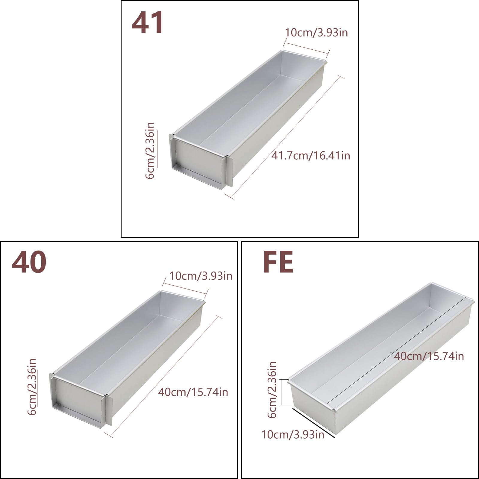 Tiramisu Moule à gâteau rectangulaire en alliage d'aluminium de qualité alimentaire avec base amovible