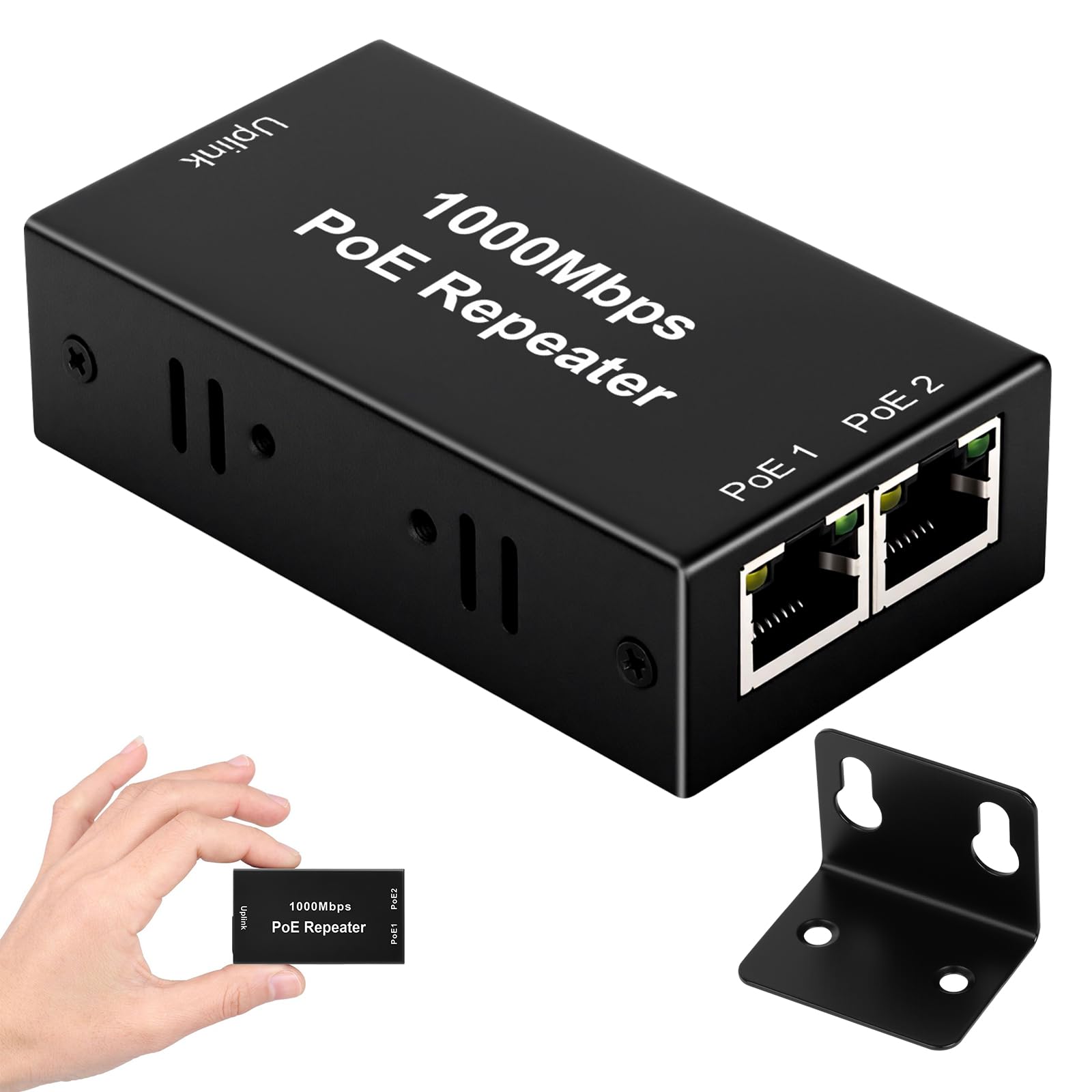 2-portowy wzmacniacz PoE Gigabit, powtarzacz PoE IEEE802.3af/at (30W) z prędkością 1000 Mb/s, rozszerza zasięg zasilania i przesyłania danych o dodatkowe 100 m, 1 wejście 2 wyjścia splitter POE