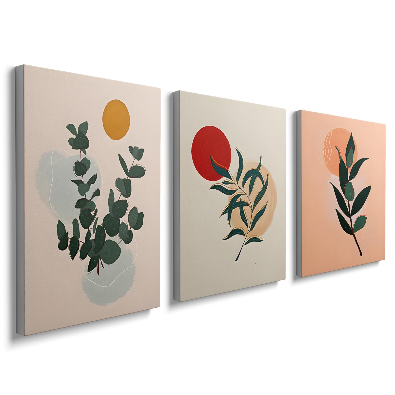 prinfantasy 3 Panel Wall Art Aesthetic Room Decor Boho Abstract Framed Plant Canvas Nature Artwork for Bedroon Bathroom Living Room Kitchen Home Office 12x16 inch YH1600