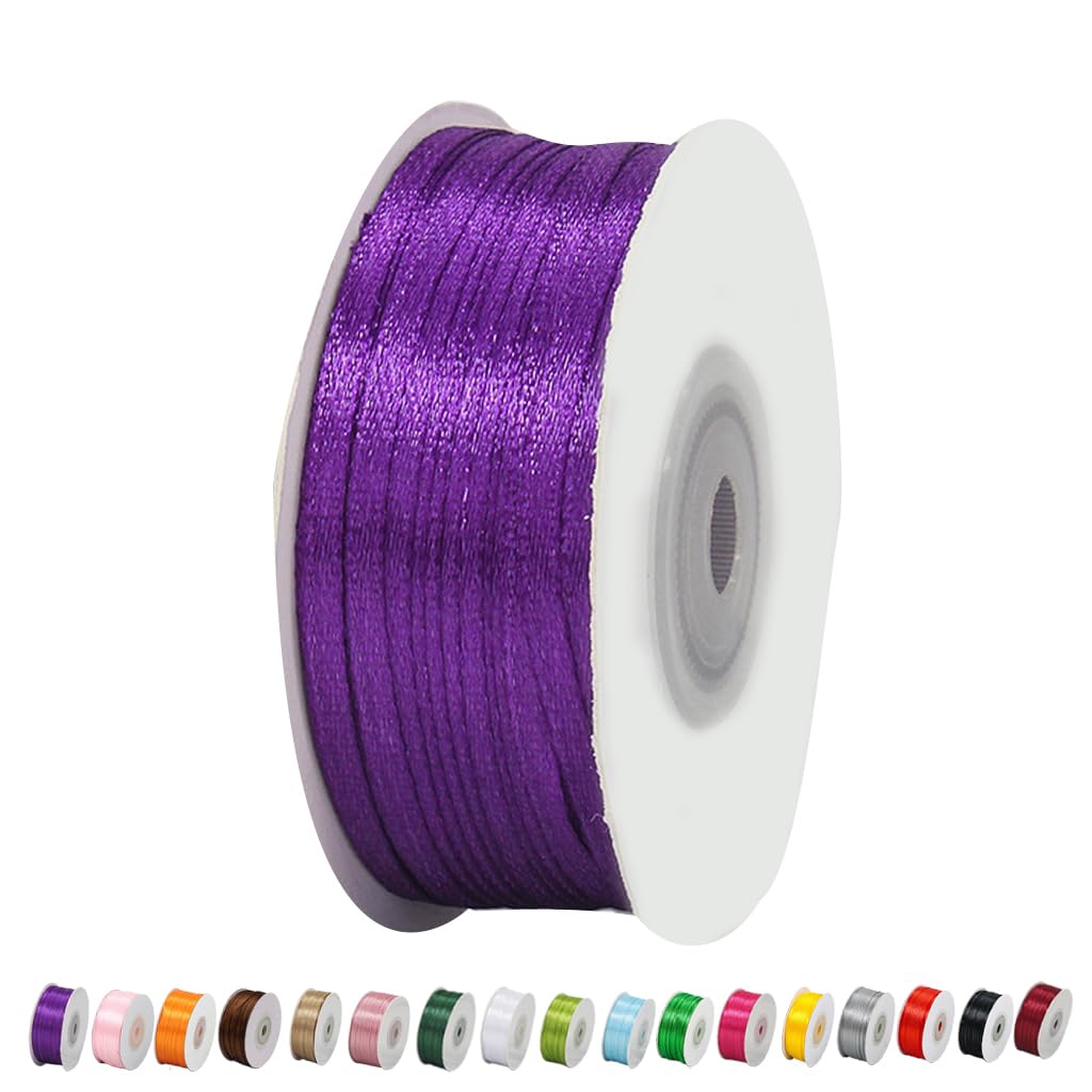 YaYaFunFun 3mm Purple Satin Ribbon, 91m Length, Ideal for Gift Wrapping, Wedding Decorations, Hair Accessories, DIY Crafts