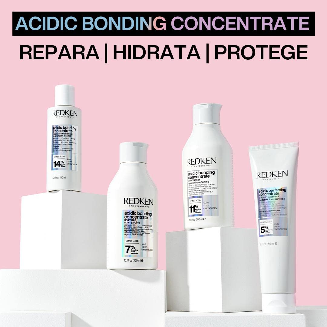 Redken | Pack Champú + Tratamiento Sin Aclarado, Reparador y protector para cabello dañado, Acidic Bonding Concentrate, Champú 300 ml + Tratamiento, 150 ml