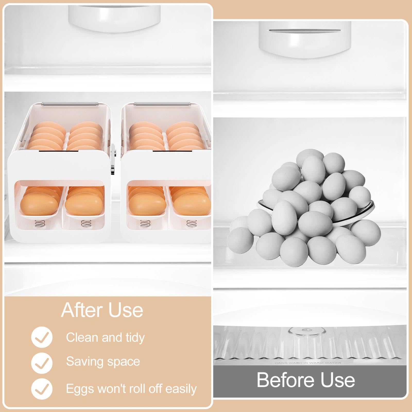 2 Niveaux Rangement Oeuf, Distributeur Oeuf Peu Encombrant, Boite a Oeufs en Plastique à Roulement Automatique, Distributeur Automatique d'Œufs(Capacité 28 Œufs, Blanc)
