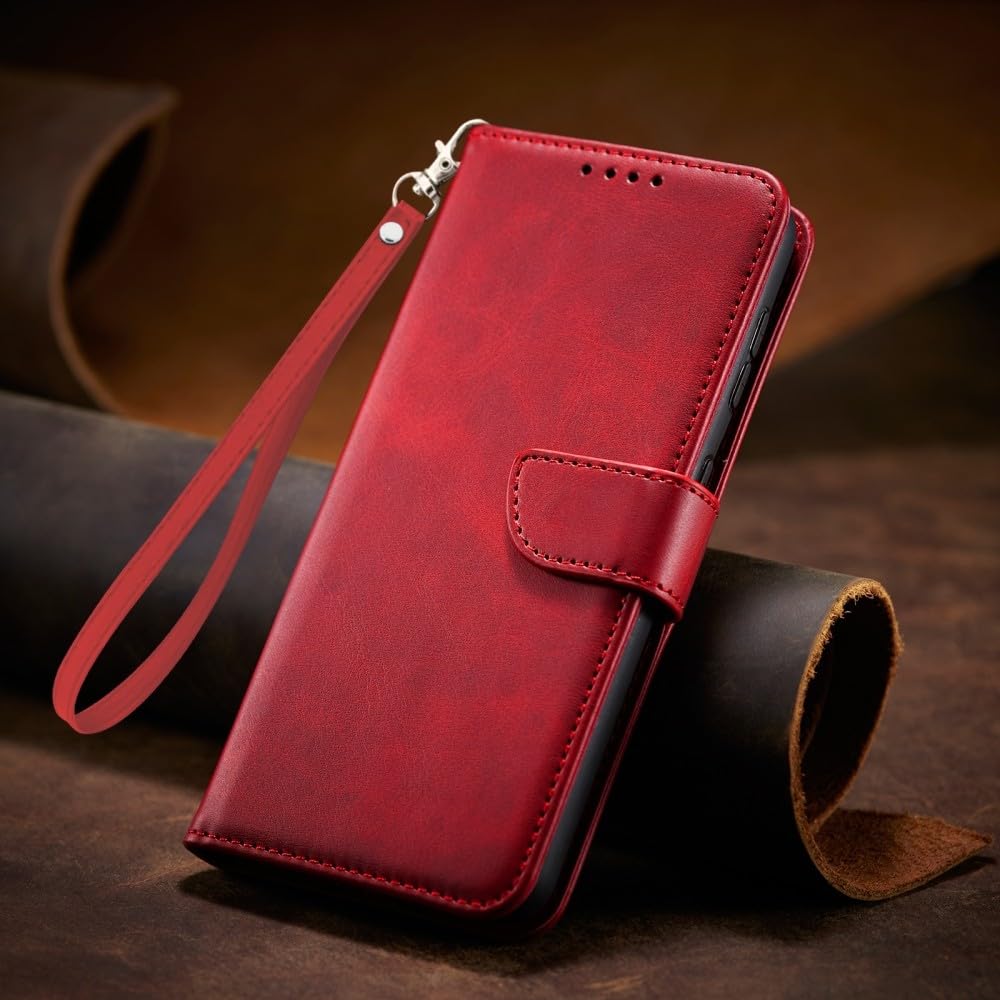 Generic Étui compatible avec Oppo A94 5G (couleur : rouge) étui portefeuille rétro en cuir de qualité supérieure pour cartes à rabat