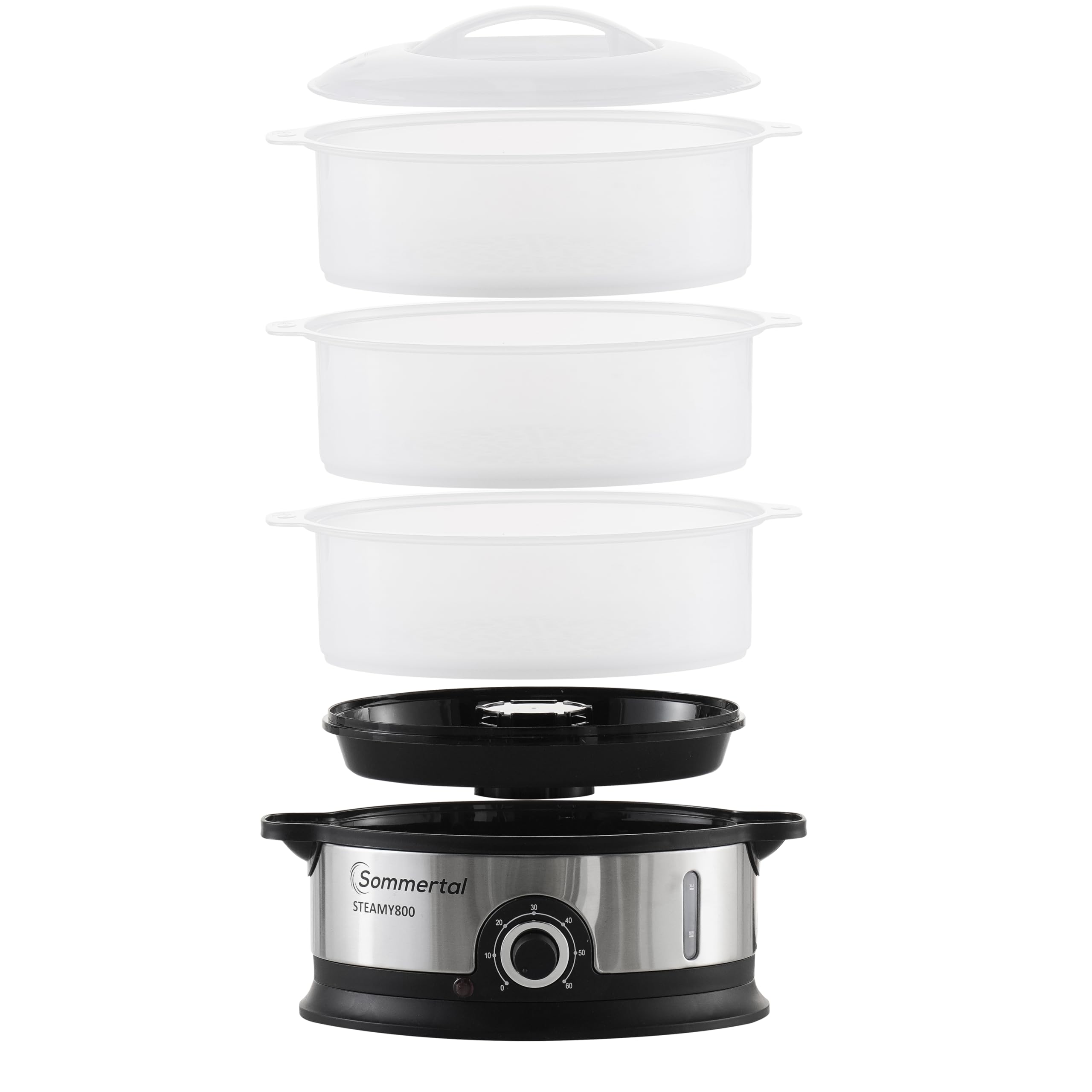 Sommertal Steamy800 Ammortizzatore 800 W 3 strati pentola senza BPA regolabile 0-60 min. Lavabile in lavastoviglie in plastica
