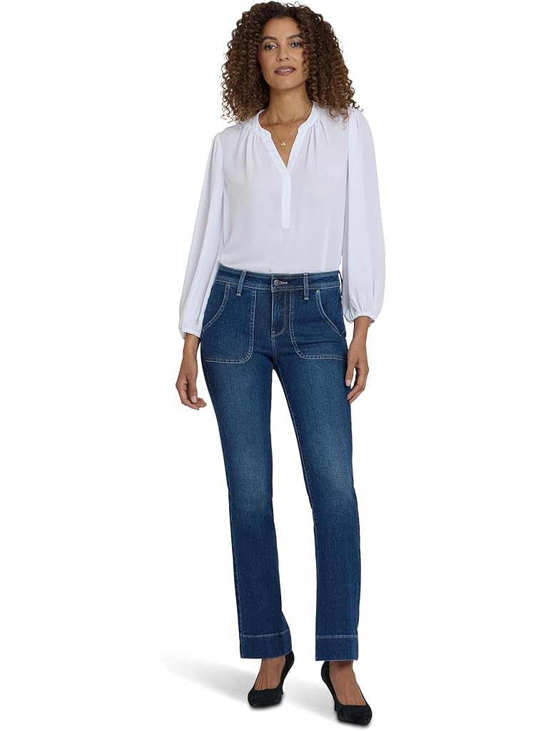 Blue NYDJ Petite Barbara Bootcut Rounded Utility Pocket Jeans in Dark Loire