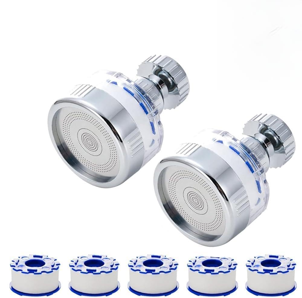 2 Pack Sink Water Filter Faucet, Faucet Filter, 360° Rotating Kitchen & Bathroom Faucet Water Filter, Tap Sprayer Head with Replaceable Cartridges for Sink, 5 Cover Attachment, Water Saving