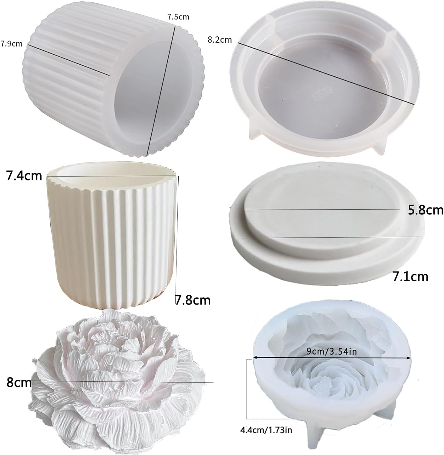 Striped Candle Jar Mold with Lid - Silicone Cement Peony Flower Soap Mold - Concrete Plaster Molds for Lids - Vessels for Candle Making