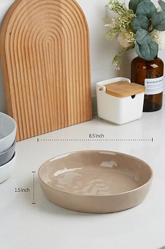 Miniatura 4 de famiware Mars - Juego de 4 cuencos para pasta, cuencos de ensalada de 8.5 pulgadas, gran capacidad, juegos de cuencos con moteado marrón, perfecto