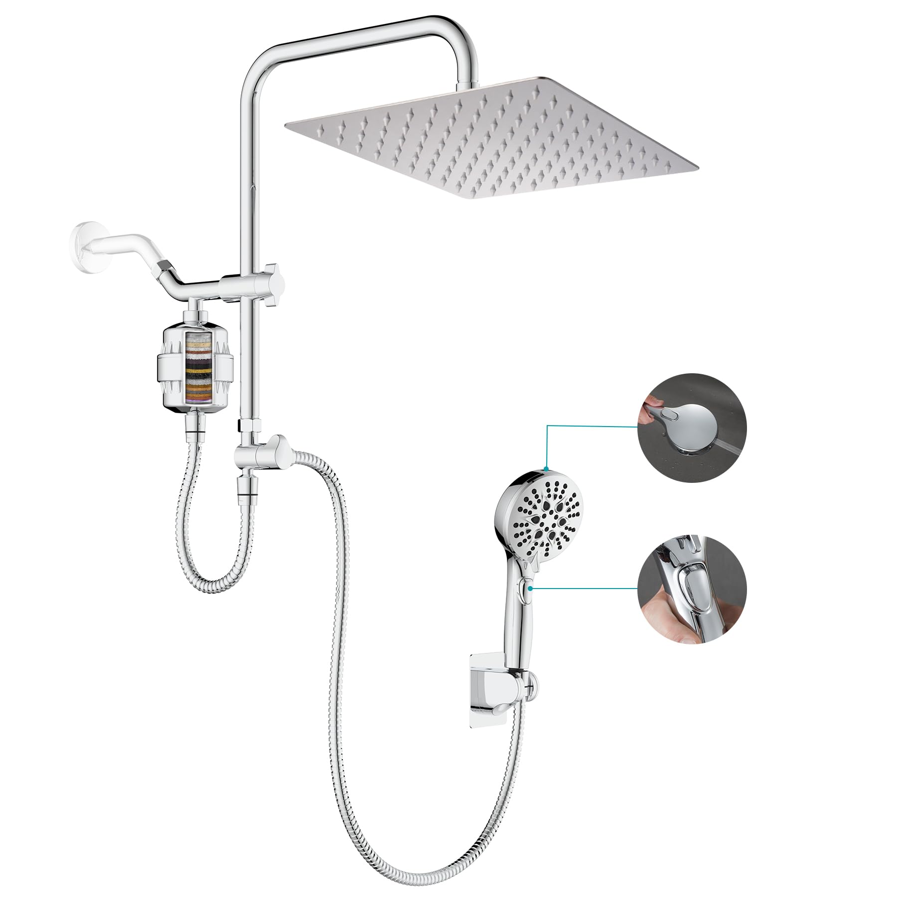 Photo 1 of ***USED***GwernKB Dual Shower Head with Filter Combo,Stainless Steel 10in Rainfall Showerhead with 10in Height Adjustable Slide Bar&3-Way Diverter,Handheld Shower Head with On Off Switch&Adhesive Shower Holder