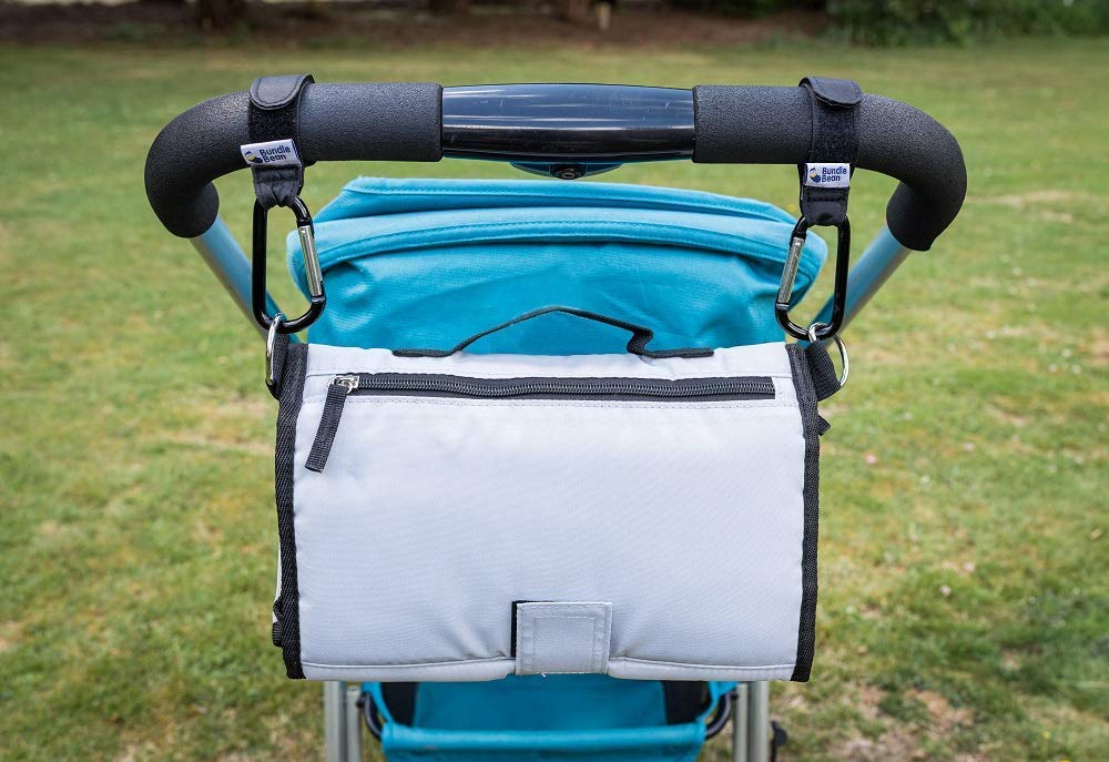 Mollette per borse da bambino – aggancia la spesa e le borse in modo sicuro al passeggino o al passeggino. Passeggini clip nero, confezione da 2