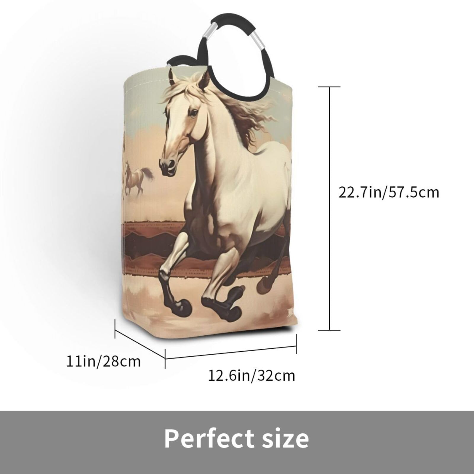 Prancing White Horse Faltbarer quadratischer Aufbewahrungsbeutel, 50 l, Wäschekorb für schmutzige Kleidung, geeignet für Waschküche, Schlafsaal, Schlafzimmer