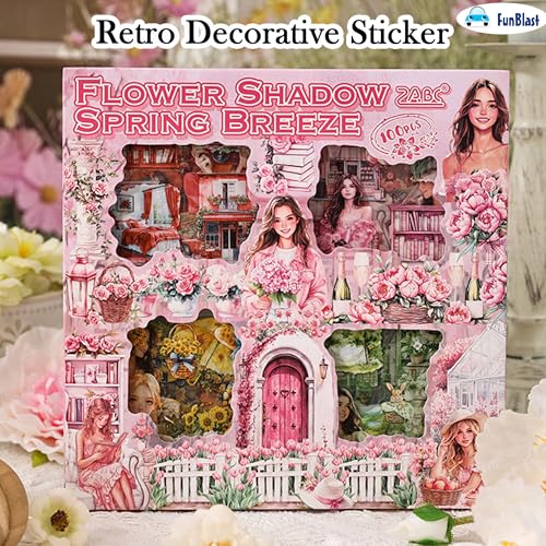 Image of FunBlast Self Adhesive 640Pcs /100 Sheets, Flowers Bloom in All Seasons Stickers, Retro Decorative Sticker's for Scrapbook, Japanese Style Sticker's for Project, Journals, Scrapbooking (Spring)