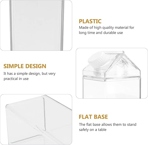 Miniatura 6 de UPKOCH Bling - 2 botellas de agua de cartón de leche de plástico de 16.9 fl oz, botellas de leche cuadradas transparentes, botella de agua portátil