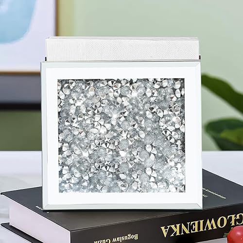 Miniatura 6 de Servilletero con espejo, soporte vertical de diamante triturado de cristal, bonito soporte de servilleta de espejo de vidrio para mostrador o mesa.