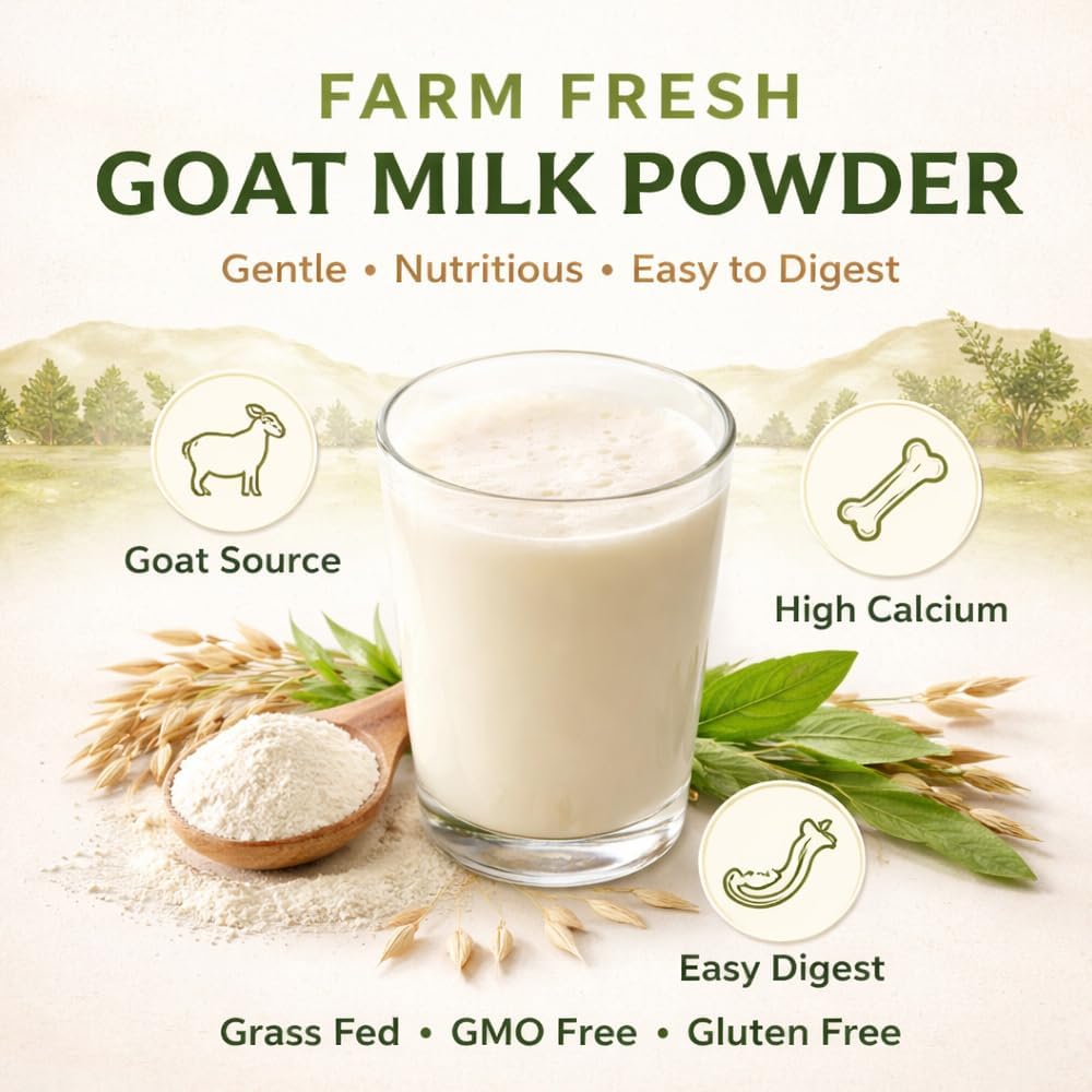Leche de cabra orgánica en polvo para energía, digestión y piel