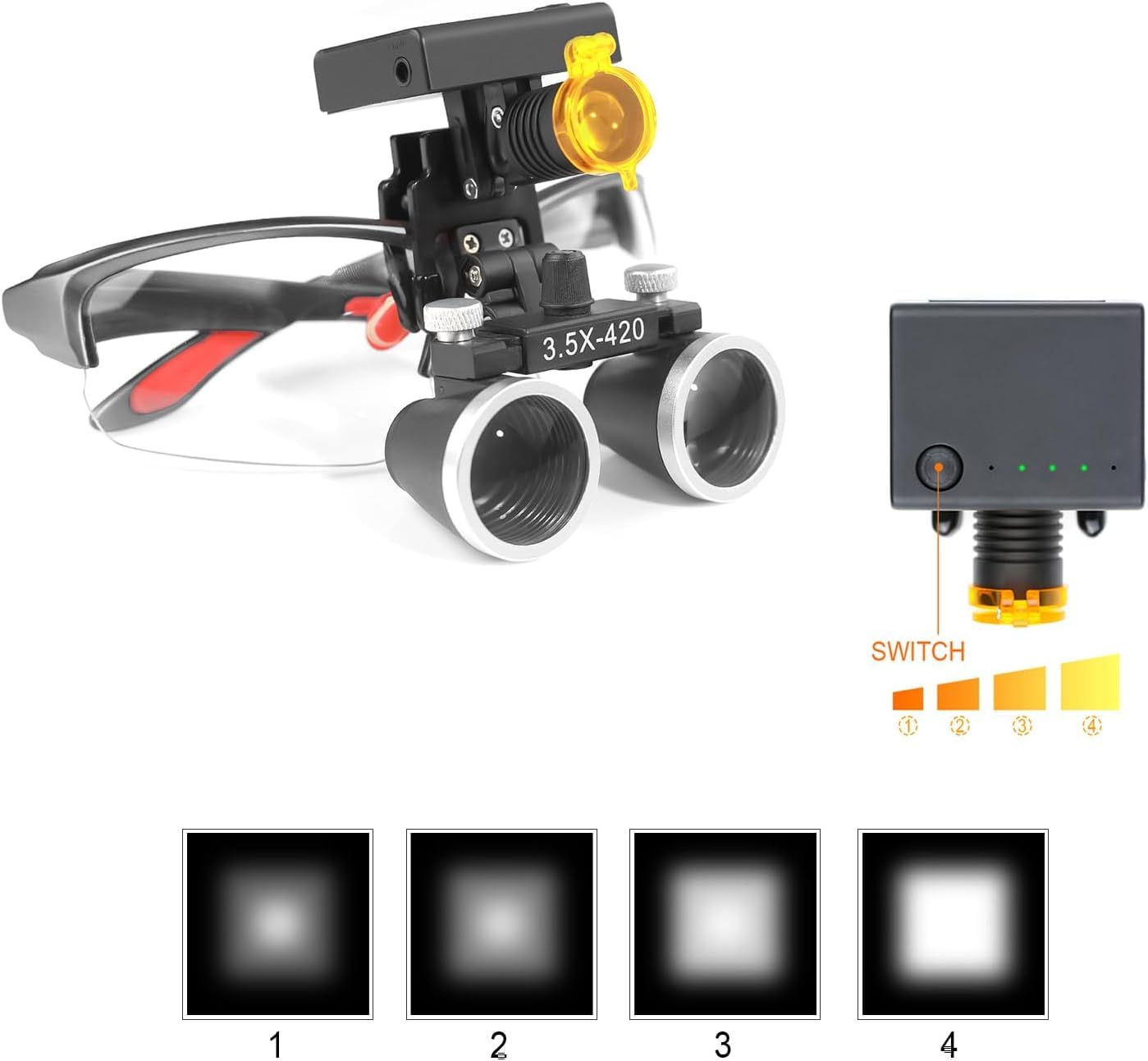 Global-Dental Loupes binoculaires sans fil 3 W avec filtre Noir 3,5 x